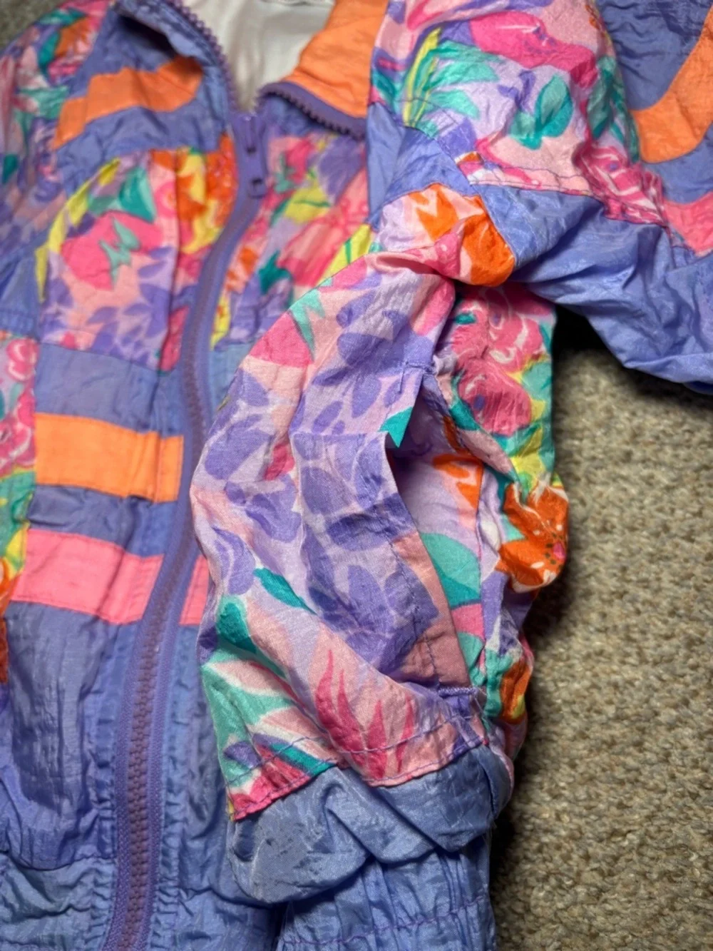 Vintage London Fog Vibrant Floral Cropped Windbreaker Track Jacket Girl’s Large